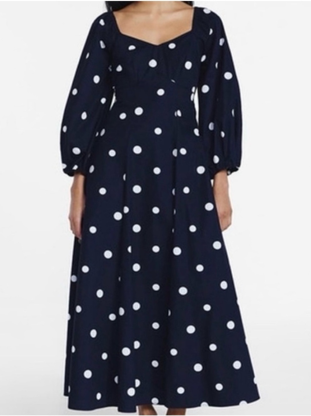 Free Assembly Cotton Polka Dot Maxi Dress Navy Blue White Walmart Small